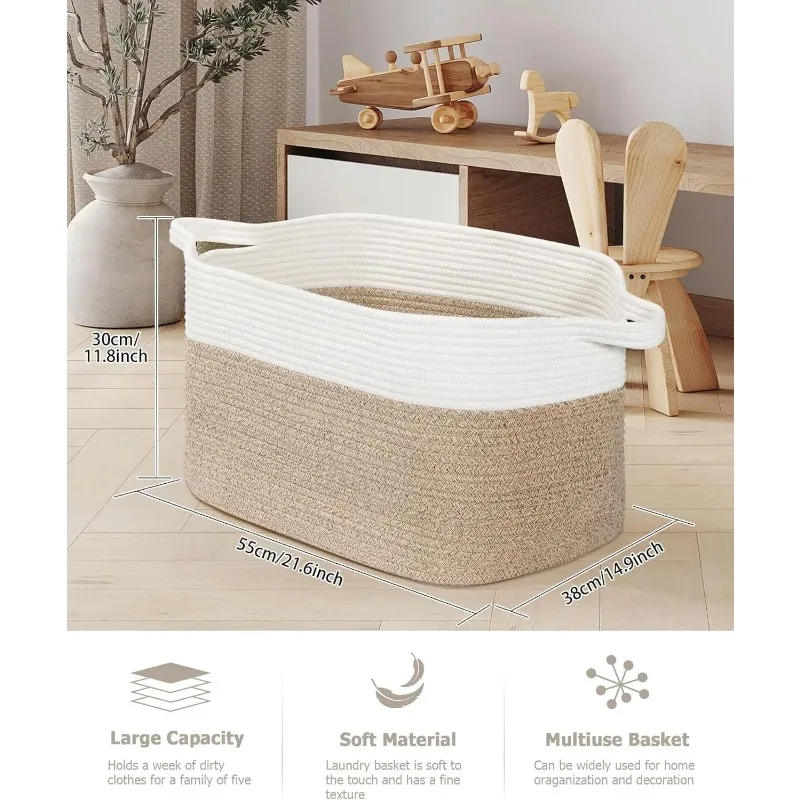 

Большие тканые корзины для хранения, корзина для белья, складная корзина для стирки, корзина для обуви из хлопковой веревки, корзина для хранения одеял