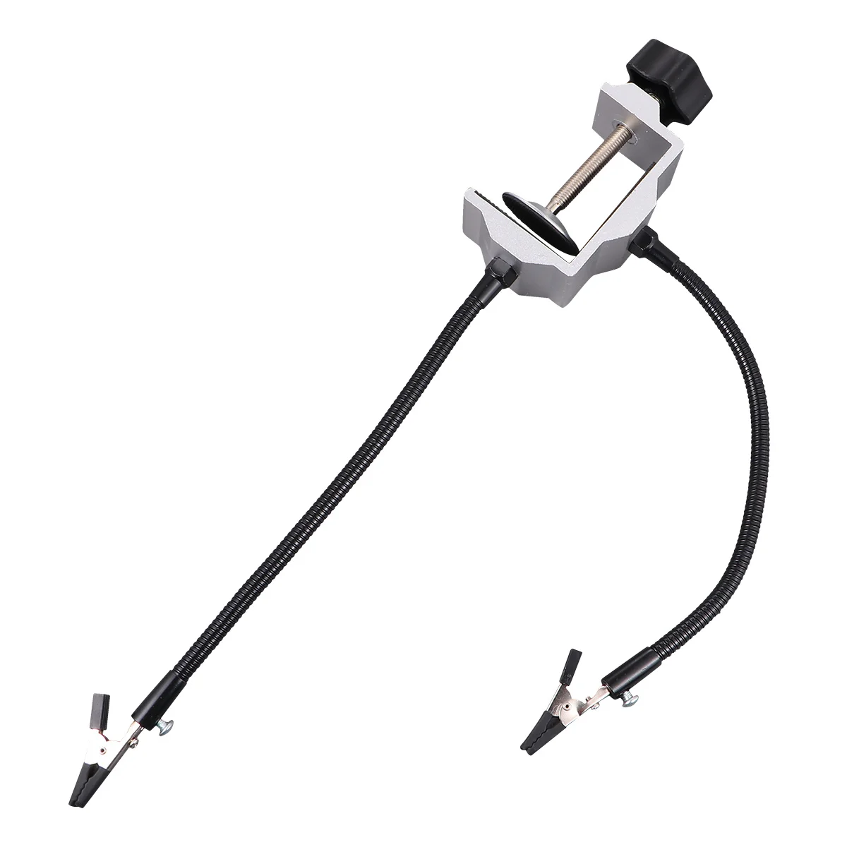 رف محطة معدنية متين مصنوع من خليط معدني، مكواة لحام، ذراع عالمي، مشابك ذراع عالمية، فضي #5