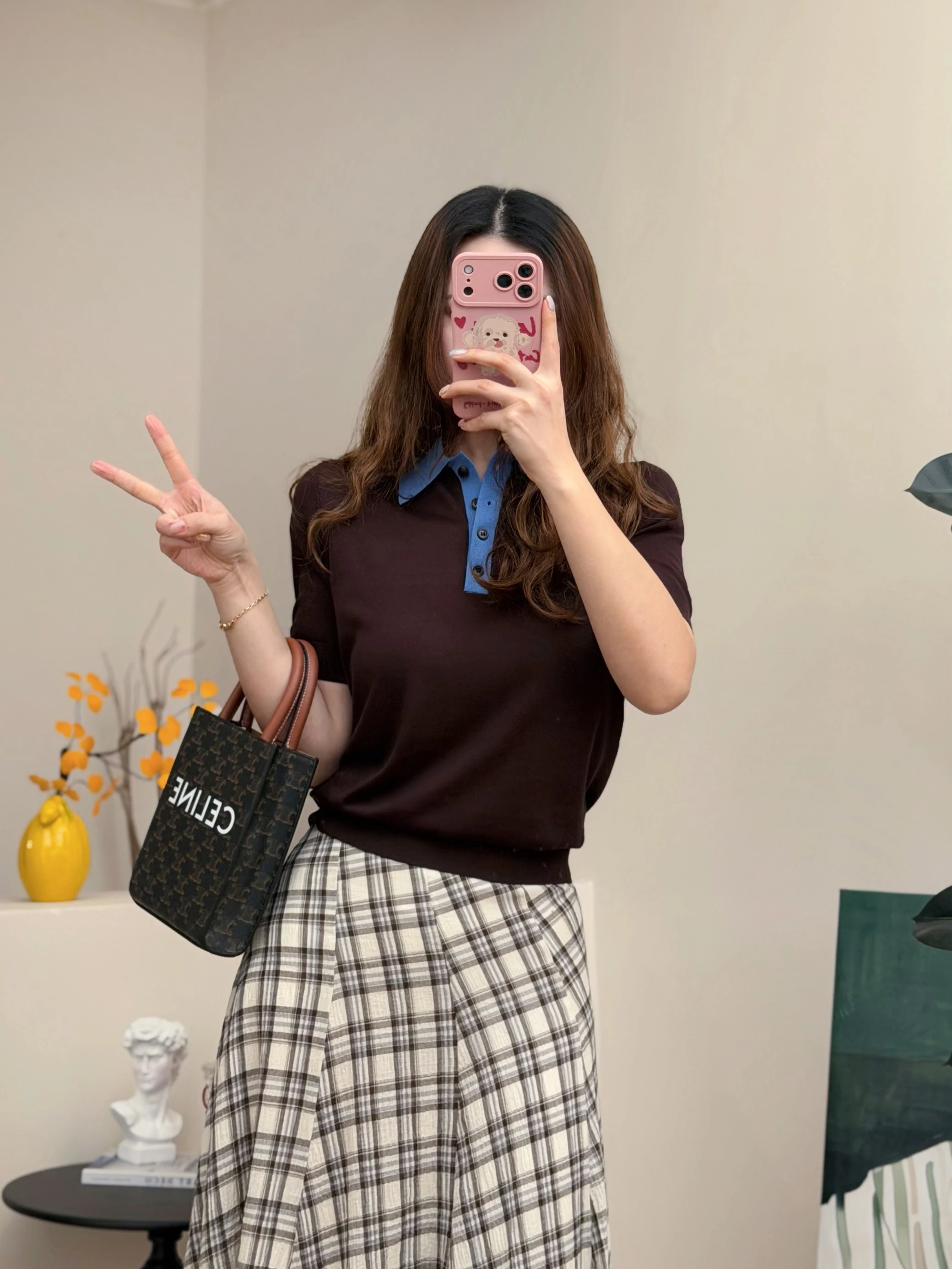 

Рубашка с коротким рукавом из шелковой шерсти CS для повседневной носки, юбка-полусолнце из хлопка в клетку, стандартный крой, влагоотводящая.