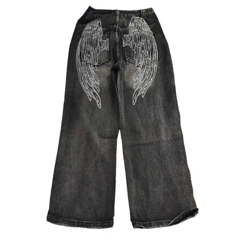 Amerikanische Gothic Jeans Unisex High Street Y2K Retro Mode Weite Hosen Hip-Hop Streetwear Hosen Harajuku Schwarz Casual Hosen