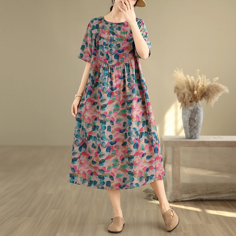 

Fre Faionable Cotton Linen Loose Midi Dr Ethnic Sle Summer New Arrival Women's plus Size Dr A-Line Skirt
