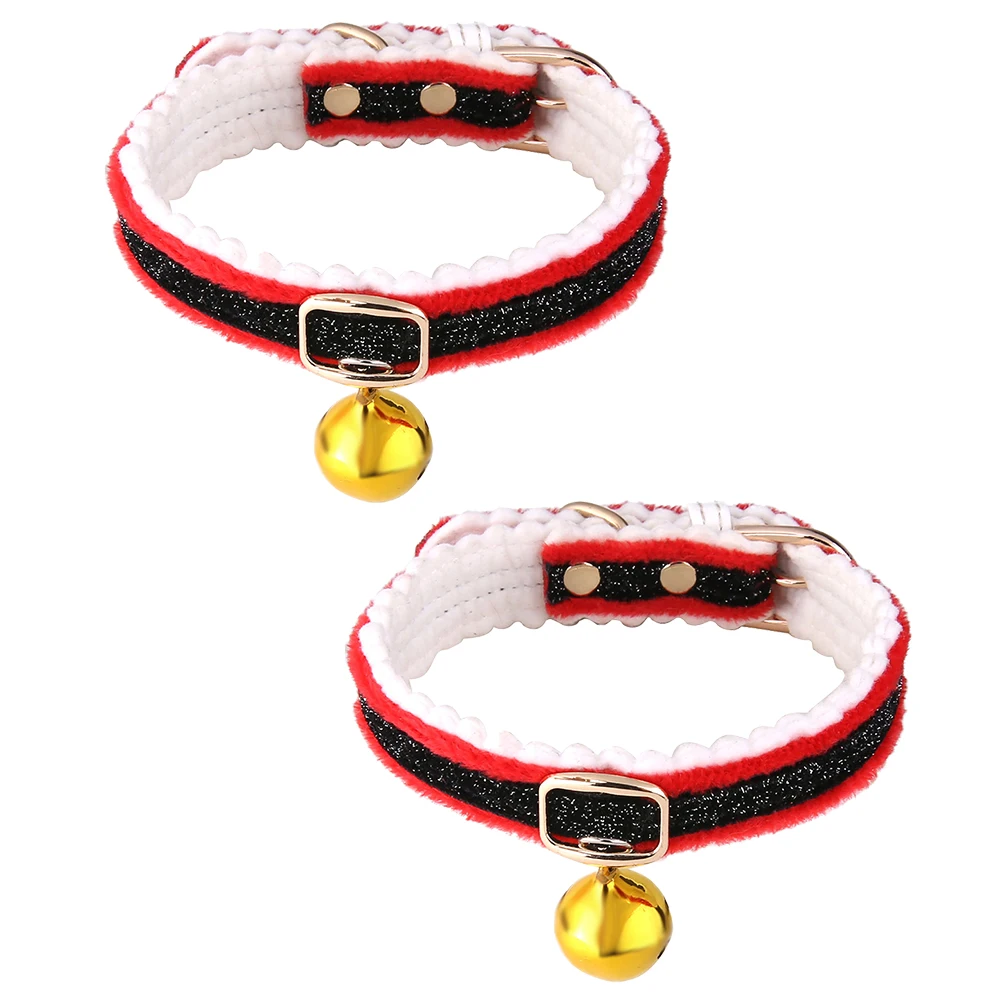 

2Pcs Pet Collar Bell Neck Chain Bow Pattern Adjustable Fit Medium Size Pets Christmas Accessories Pet Supply Collar for Dog