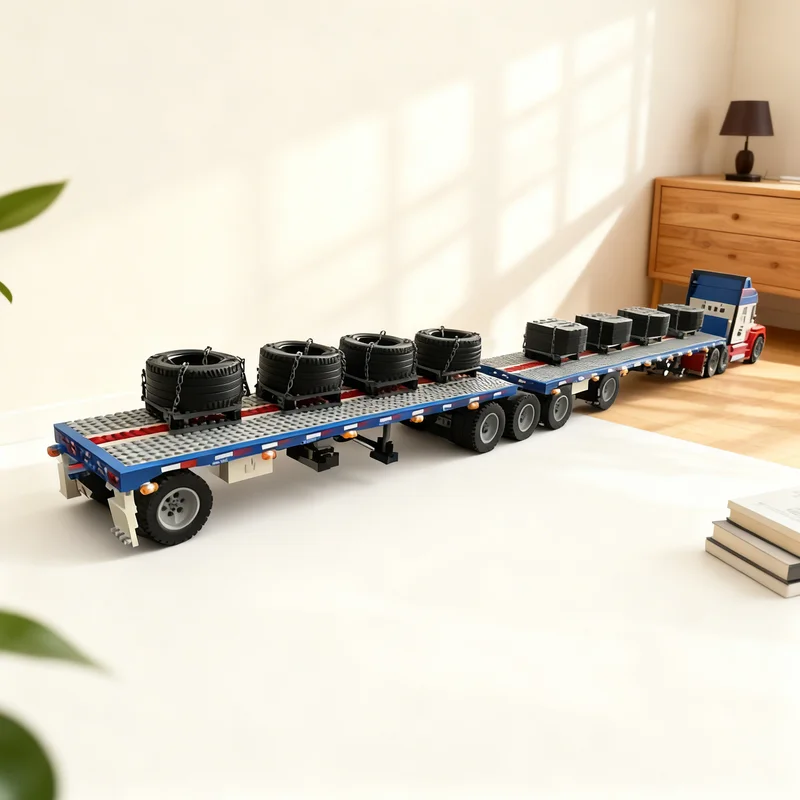 2375pcs MOC Technical B-Train Rocky Mountain Double Flatbed Trailer Combination Forklift Model Building Blocks Christmas Gift