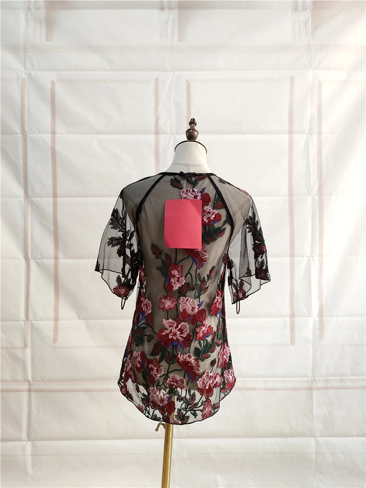 Ele Bla Lace Brodé Imprimé Floral 5/4 Sve Doll irt Cover up Chemisier Faion Premium pour Femme