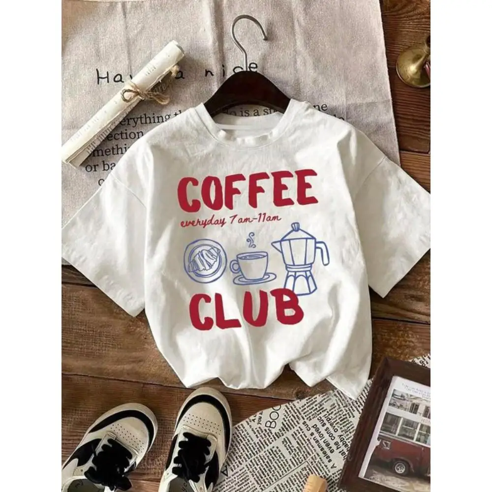

Women's Coffee Club Round Neck Graphic Tee, Casual Letter Print Short Sleeve T-shirt for Summer, Ladies Clothes for Daily Wear