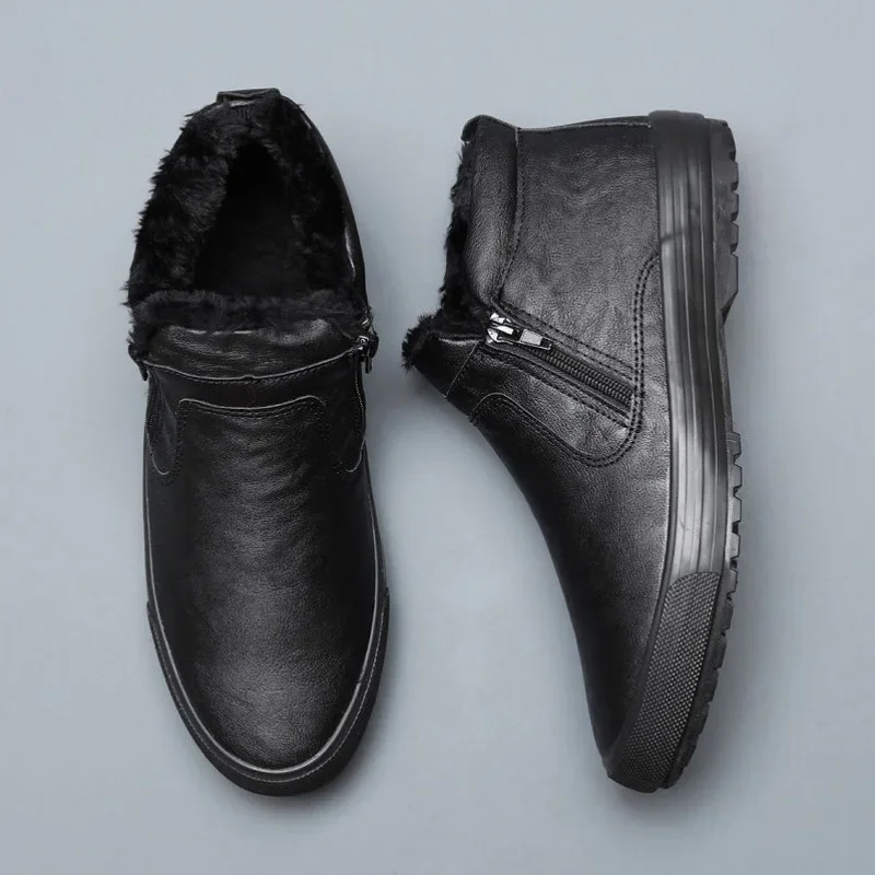 Winter New Men Leather Boots shoes for men Warm Plush Inside High Tops Leather Casual Shoes man Platform Boots
