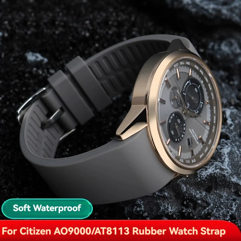 

For Citizen Watch Strap Optical Energy A09000 Waterproof Outdoor Sports Curved End Silicone Watchband AT8113 Men's Accessories