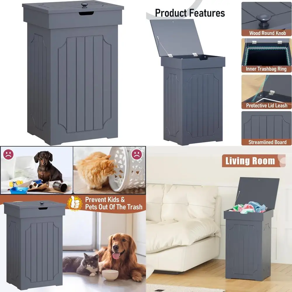 

Stylish 13-Gallon Kitchen Trash Can with Wooden Recycling Bin, Freestanding Dog-Resistant Waste Container