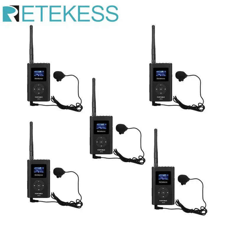 Retekess FT11 FM Transmitter Wireless MIC Transmitter Microphone For Tour Guide Church Meeting Training Support AUX TF Card 5pc