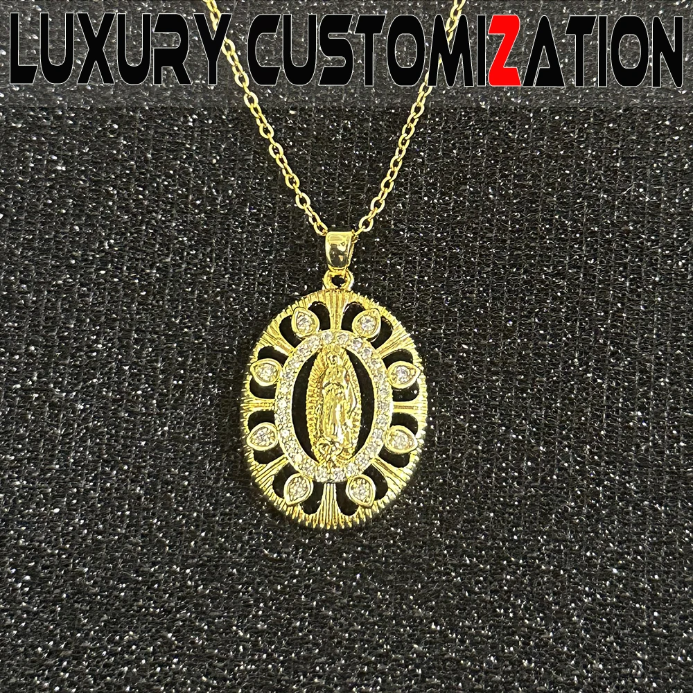 Fashionable new women's necklace, all diamond inlaid Virgin pendant, luxurious 18K gold plating, exquisite independent packaging