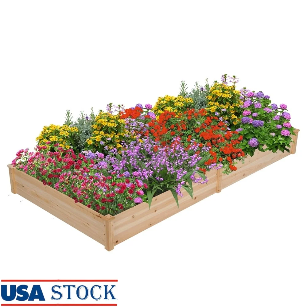 

Wooden Raised Garden Bed Planter Durable Solid Wood Outdoor Greenhouse Planter Two Growing Areas with Drainage Holes Easy