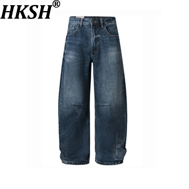 

HKSH весна осень новые мужские модные неэластичные свободные широкие джинсы винтажные повседневные простые уличные джинсовые брюки HK11437