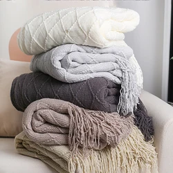 Nordic Knitted Shawl Sofa Blanket with Tassels Scarf  Sofa Emulation Fleece Throw Blanket TV Blankets Bed End Decor Drop Ship