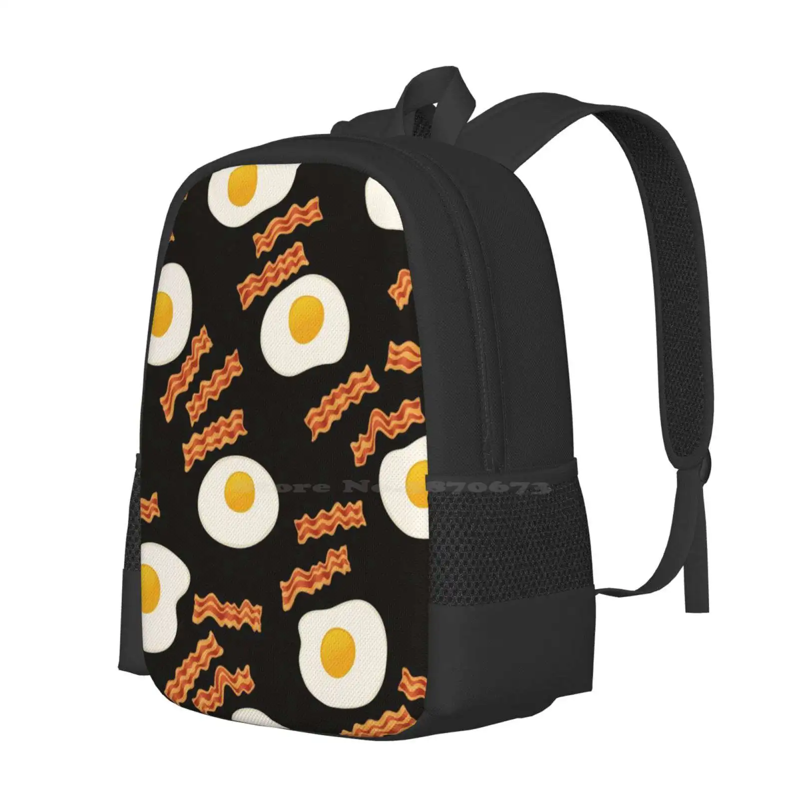 Bacon And Eggs For Breakfast Teen College Student Backpack Pattern Design Bags Bacon Fried Eggs Breakfast Food Sandityche