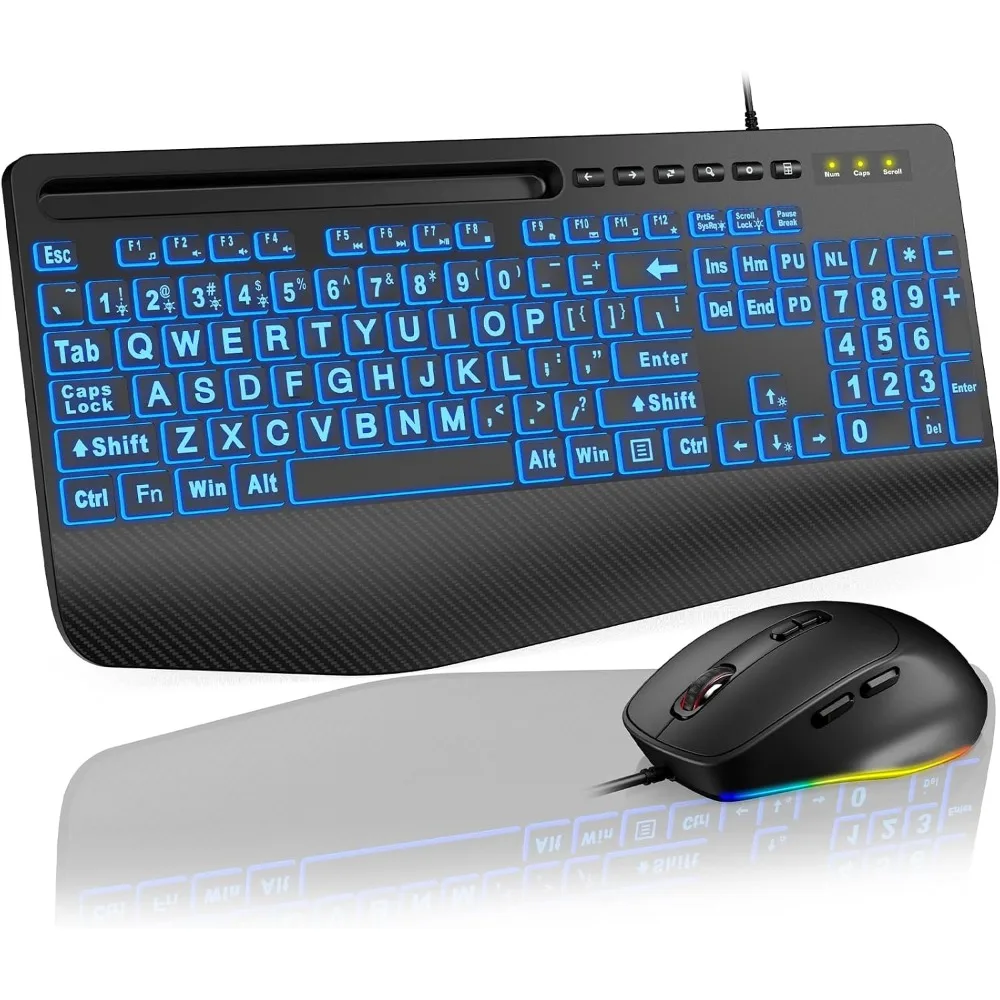 Wired Keyboard and Mouse Combo with Large Backlit Keys, Ergonomic Design, USB Plug & Play for Windows Devices