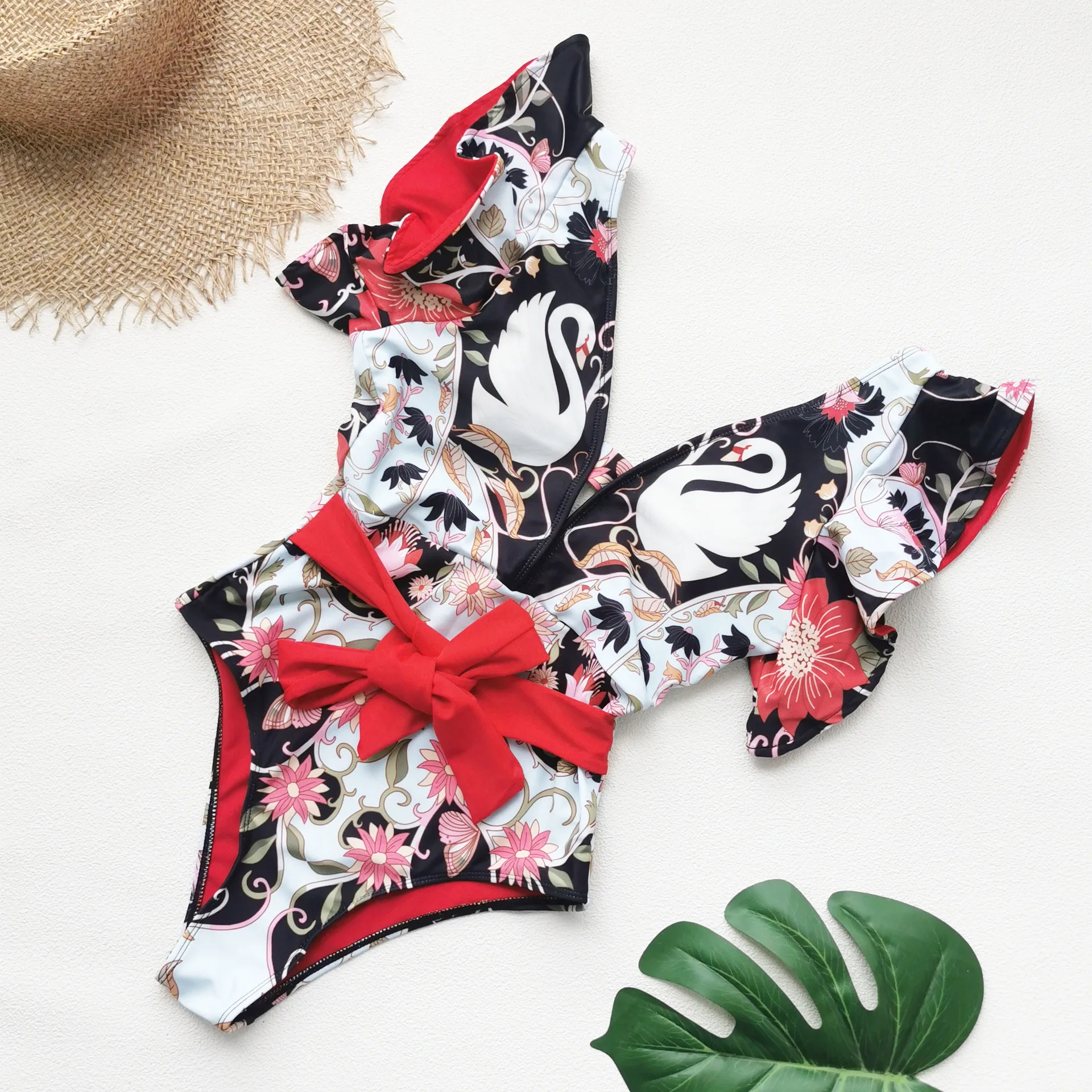 2025 Sexy Print One Piece Swimsuit Women Push up Monokini Ruffle Swimwear Bathing Suit Summer Beach Fashion for Females