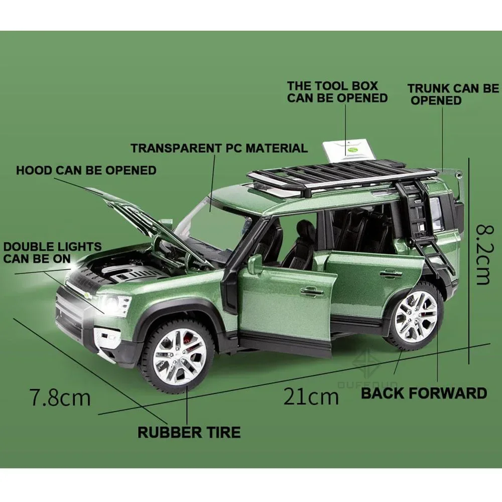 1:24  Land Rover Defender Metal Alloy Off-Road Vehicle Toy Diecast Car Model With 7 Door Sound Light Function Gift For Children