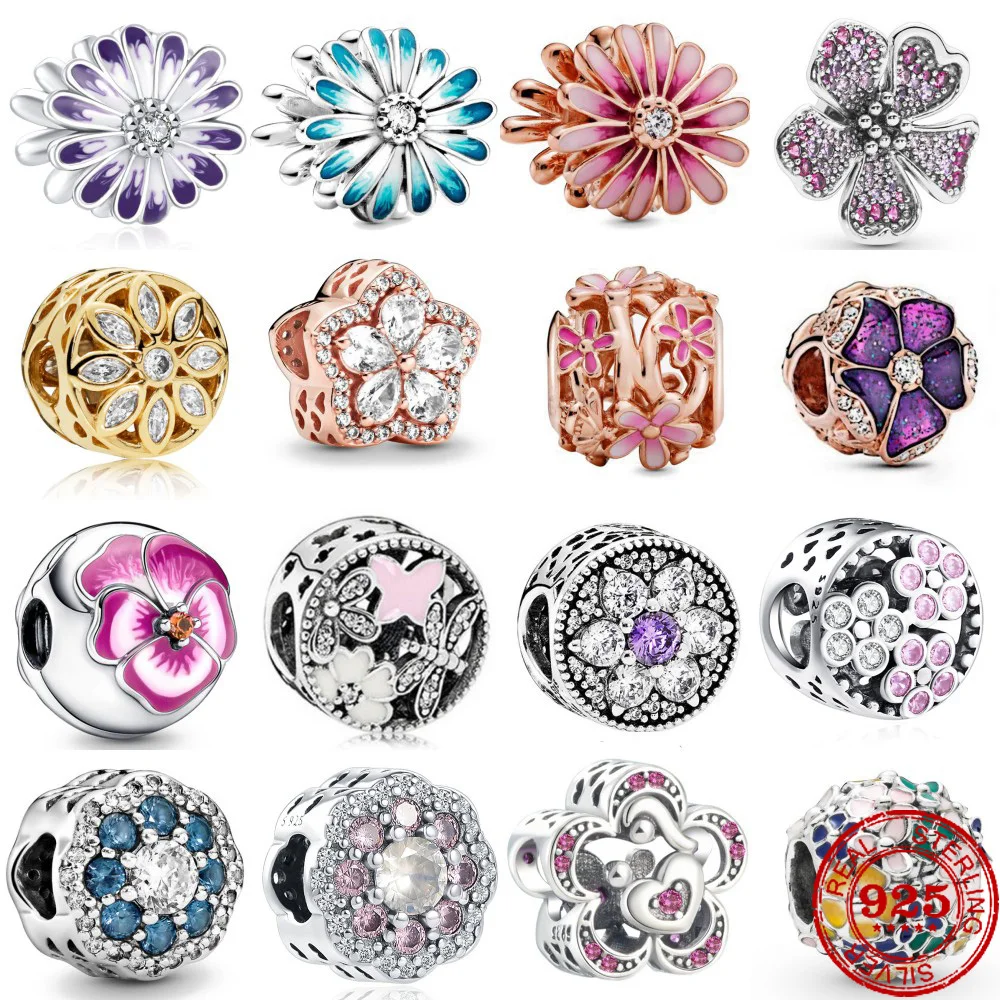 

New 925 Sterling Silver Chrysanthemum camellia Pendant Charm Bead fit Original Pandora Bracelet Trinket DIY Women Jewelry