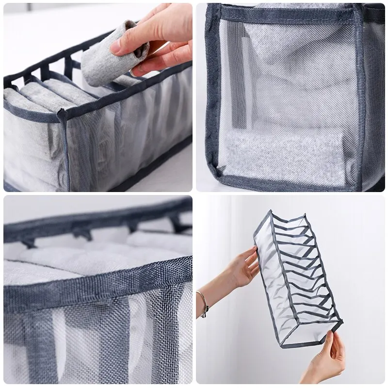 6/7/11 Foldable Underwear Underwear Socks Organizer With Dividers Clothes Storage Box Breathable Mesh Bag For Wardrobe