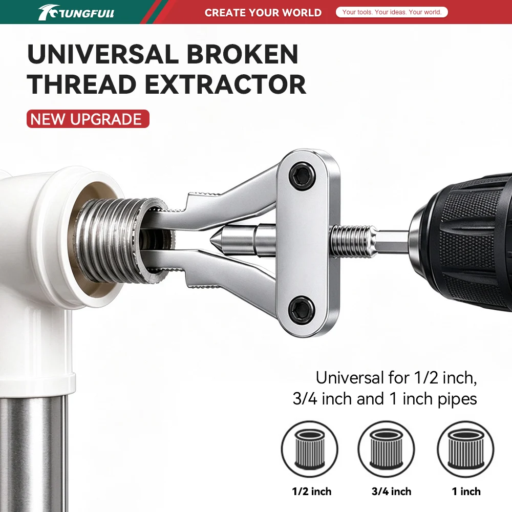 Universal Broken Pipe Extractor Faucet Valve Stuck Insert Remover Hex Shank Drill Powered Plumbing Repair Tool Heavy Duty Kit