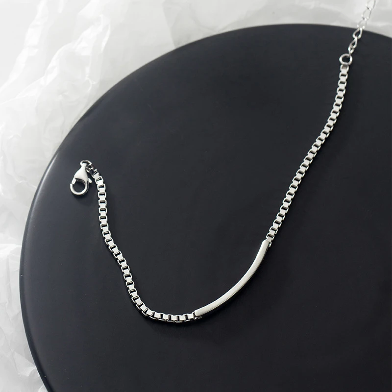Modian Brands Simple 925 Sterling Silver Geometric Rectangle Bracelet for Women Box Chain Bangle Japanese Style Fine Jewelry