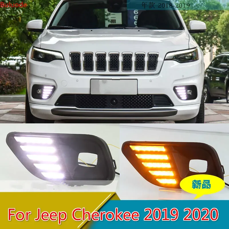 CSGJMY 1Set LED Daytime Running Light For Jeep Cherokee 2019 2020 Car Accessories Waterproof ABS 12V DRL Fog Lamp Decoration