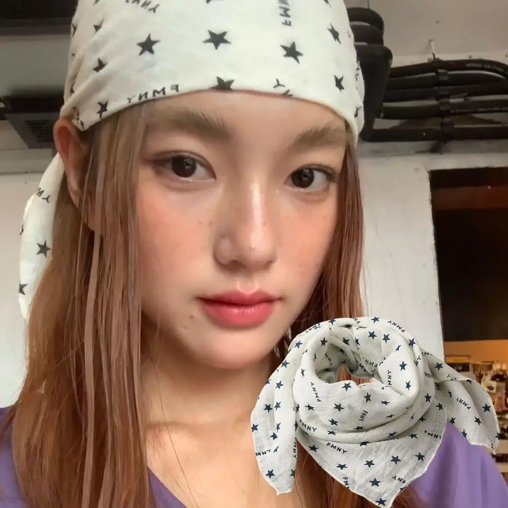 

Y2K Star Hair Scarf Women Trend Cotton Lightweight Square Scarf Hip Hop Punk Head Wrap Streetwear Silk Scarf Headscarf Headwear