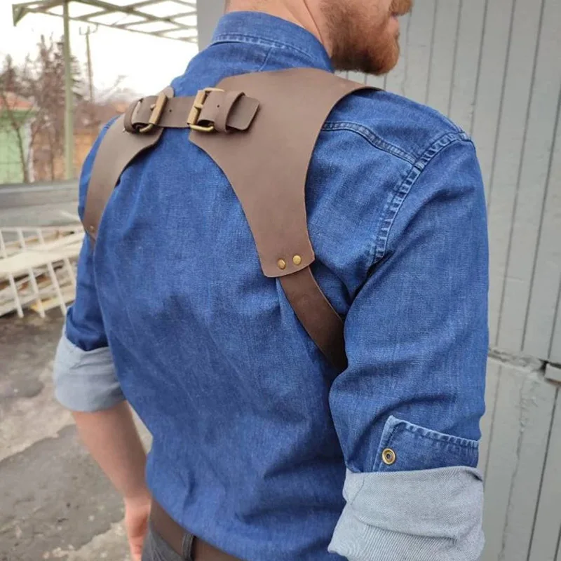 中世スチームパンクレトロレザーサスペンダー男性ショルダーハーネスベルトゴシックパンク胸筋ジーンズストラップブレースコスプレ衣装