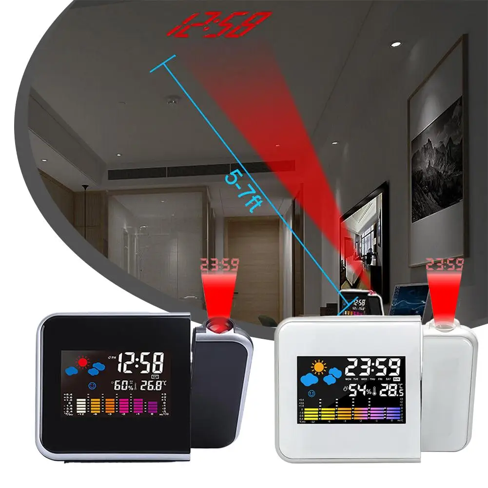 Intelligent Projection LED Color Screen Alarm Clock with Weather Forecast Alarm Clock Suitable for Bedroom Home Decoration view 3