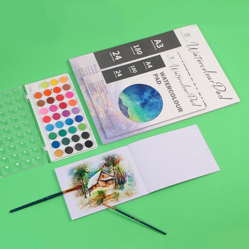 Professional Watercolor Pads A3/A4/A5 Sketchbooks 24 Sheets 180gsm Acid-Free Paper Ideal for Wet Dry Media Perfect for Beginners