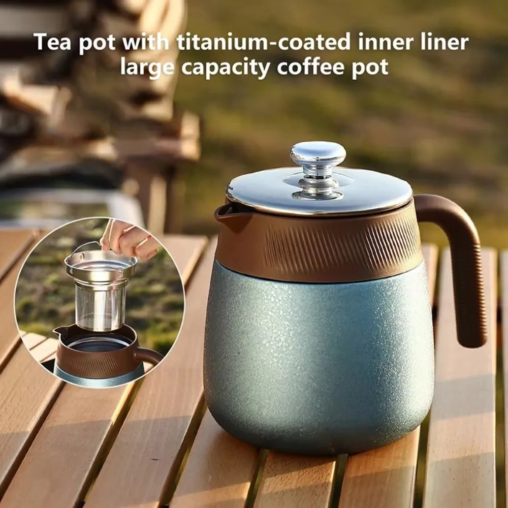 

Stainless Steel Titanium-Coated Teapot Large Capacity with Handle Insulated Coffee Pot Titanium-Coated Liner Brewing Pot