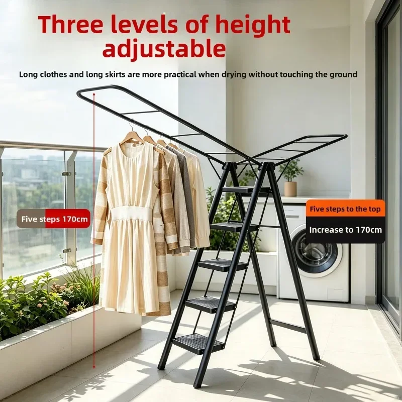 Home Use Household Telescopic Ladder Folding Ladder Folding Ladder Multifunctional Drying Rack Non Slip Wide Step Dropship