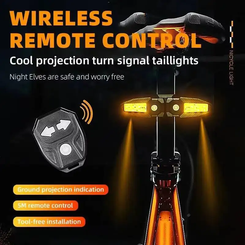 

ESLNF Bicycle Remote Steering Projection Taillight - 5 Modes Universal Night Safety Warning Light For Mountain/Road Bikes