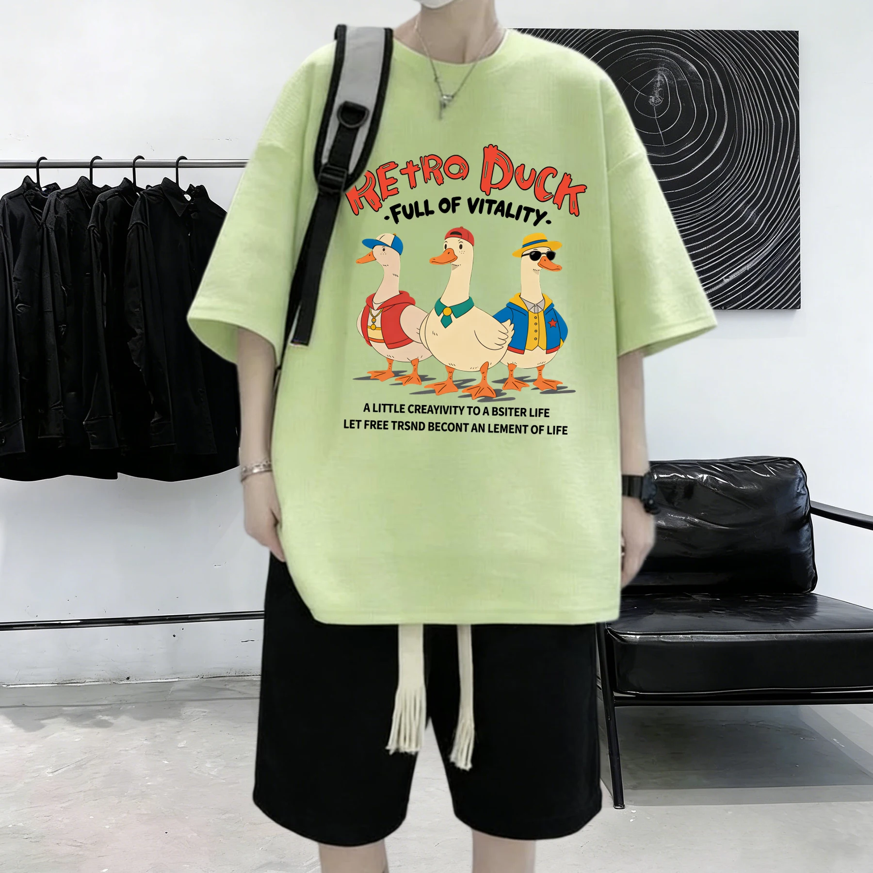 Retro Duck Full Of Vitality Printing Summer Basics Beach T Shirt Cotton Man Soft All-Match Short Sleeve Loose S-3Xl Tops Unisex