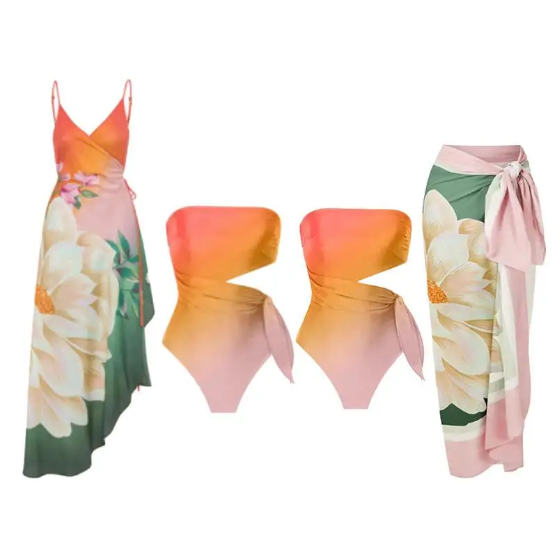 Flora Print Sexy One Shoulder Swimsuit One-pieces Swimwear Women 2023 New High Cut Women's Swimsuit Push Up Bikini With Skirt