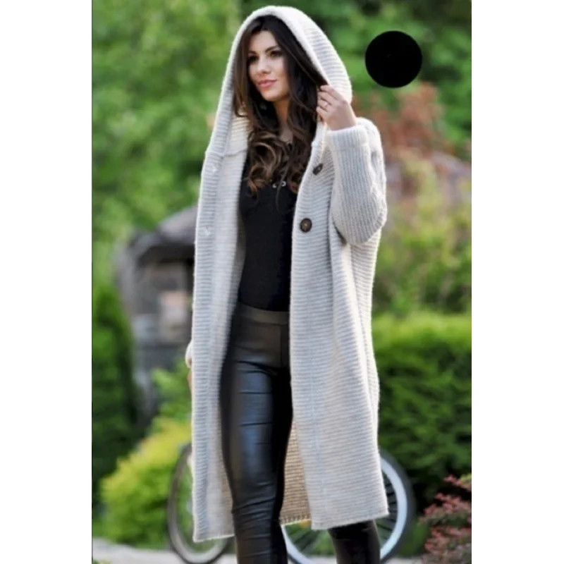 2024Spring New Women's Clothing Mid-Length Sweater Hooded Cardigan Women's Sweater