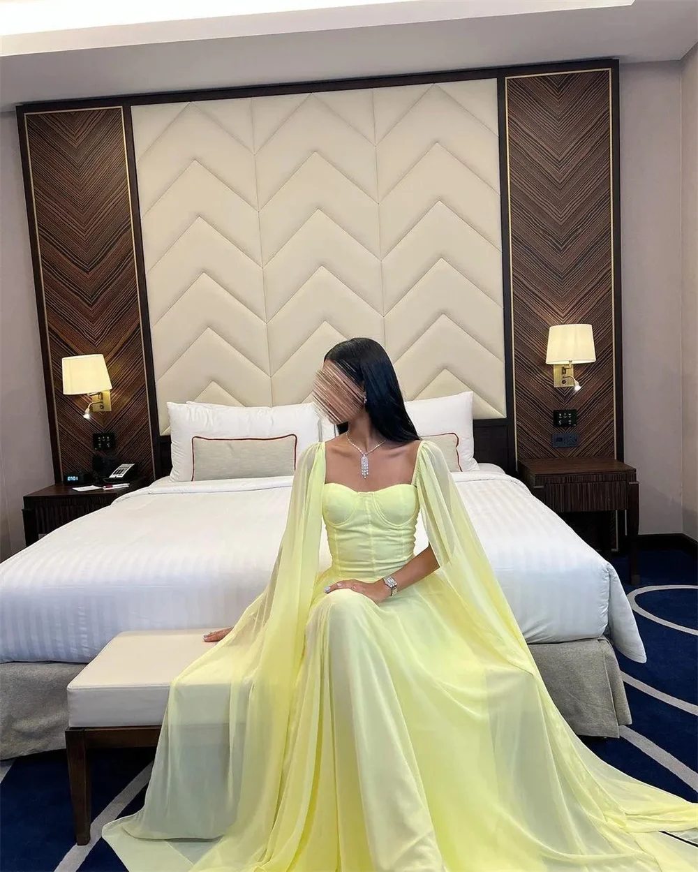 Bella Elegant Yellow Sleeveless Prom Dresses Chiffon A-line Shawl Evening Dress O-Neck Pleats Floor-Length vestidos de fiesta