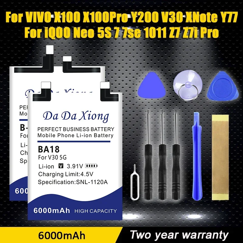 

B-V9 B-W7 B-X9 B-Y9 B-Z0 BA06 BA16 BA18 Battery For VIVO X100 X100Pro Y200 V30 XNote Y77，For iQOO Neo 5S 7 7se 1011 Z7 Z7i Pro