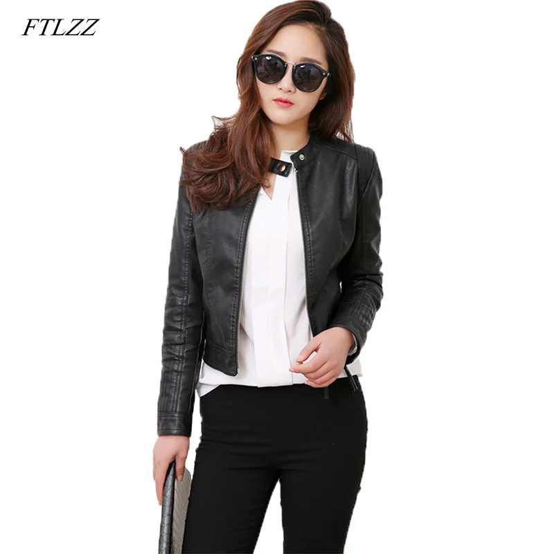 FTLZZ Faux Leather Pu Jackets Coats Spring Winter Coats Female Jackets Women Casual Zipper Streetwear Black Jackets Femme