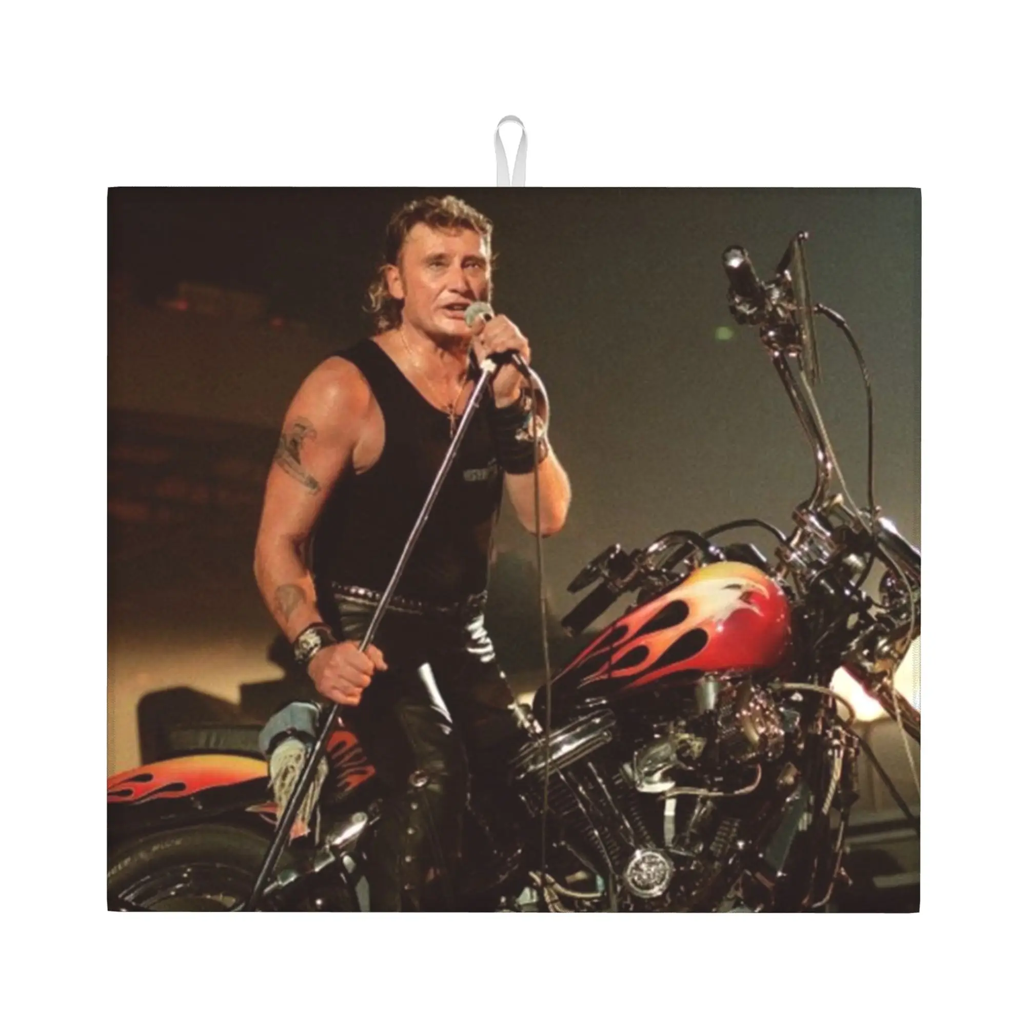 Johnny Hallyday Motorcycle Non‑Slip Waterproof Absorbent Barware Tableware Oil Proof Reusable French Rock Singer Mat For Kitchen