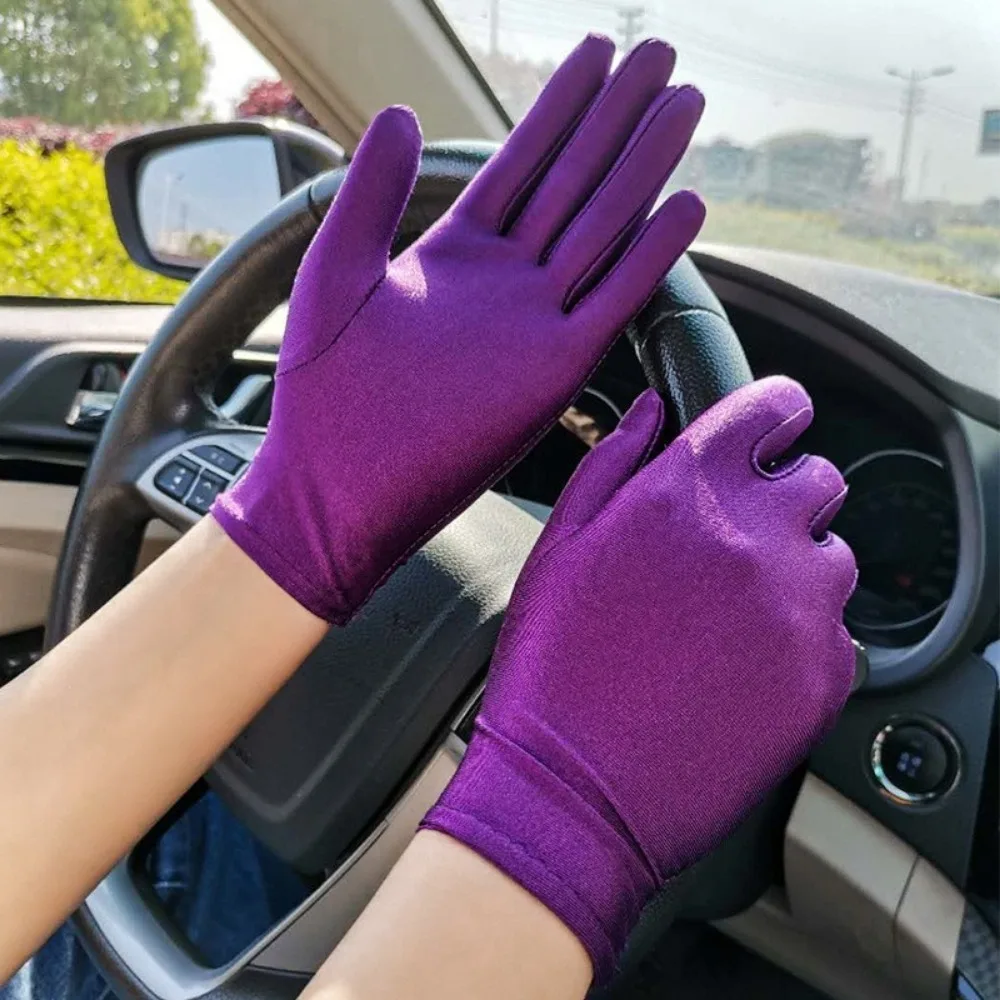 1Pair Fashion Women Thin Stretch Gloves Dust-proof Etiquette Driving Short Gloves Non-Slip Pure Color Silk Mittens Summer