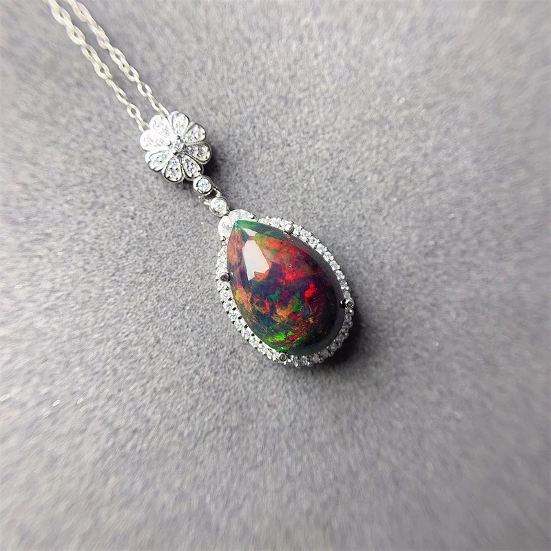 YULEM Natural Black Opal  7.6ct Water Drop Pendant Luxury Exquisite Ladies Jewelry Classic Fashion S925 Pure Silver New Products