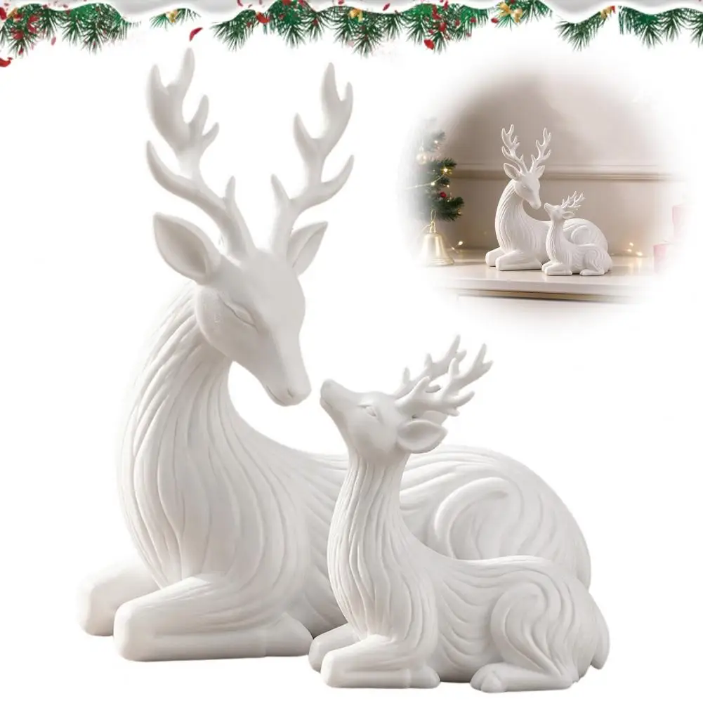 Deer Ornaments for Home Decor Christmas Table Decorations 2pcs 3d Printed Deer Figurines Minimalist Parent-child for Room