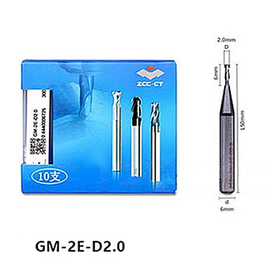 GM-2E-D2.0 ZCC.CT GM-2E Two edge straight shank flat end milling cutter Φ2.0*6*6*50 2T Flat End Mills 2 Flutes Flat End Mills