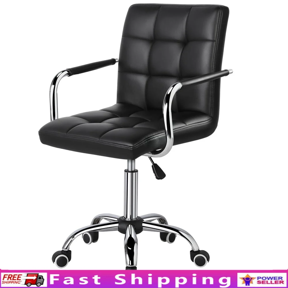 

Modern Faux Leather Adjustable Office Chair with 360° Swivel Wheels Heavy Duty Base Comfortable Home Office and Public Spaces