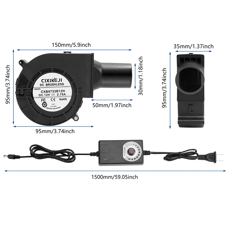 

Mini Blower Fan Centrifugal Blower Fan 12v 2.7a 9733 Dc Cooling Blower Fan