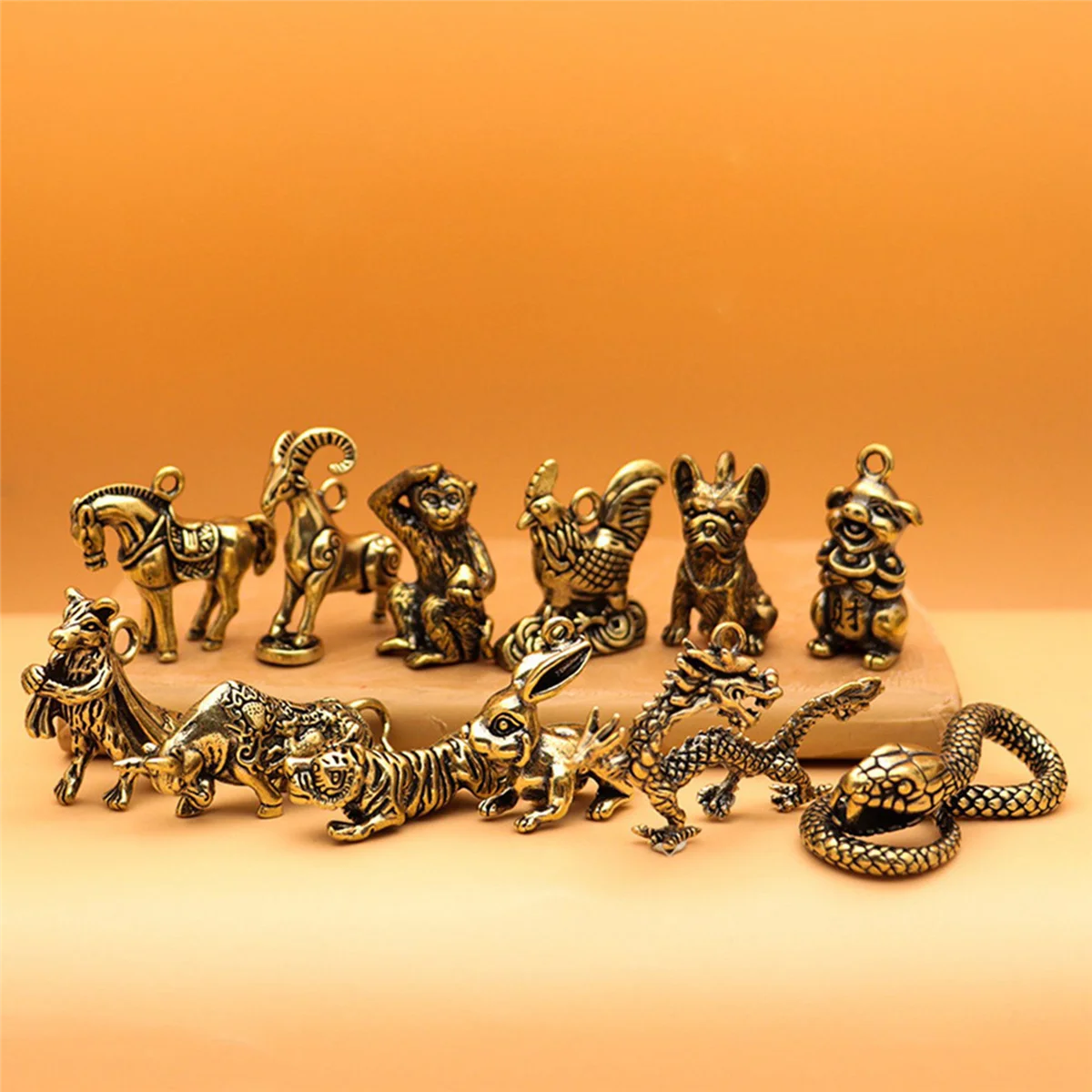 PORK-24X Chinese Dierenriem Draak Standbeeld Brons Beeldje Ornamenten Antiek Koper Dier Miniatuur Collectie Home Decor Ambachten