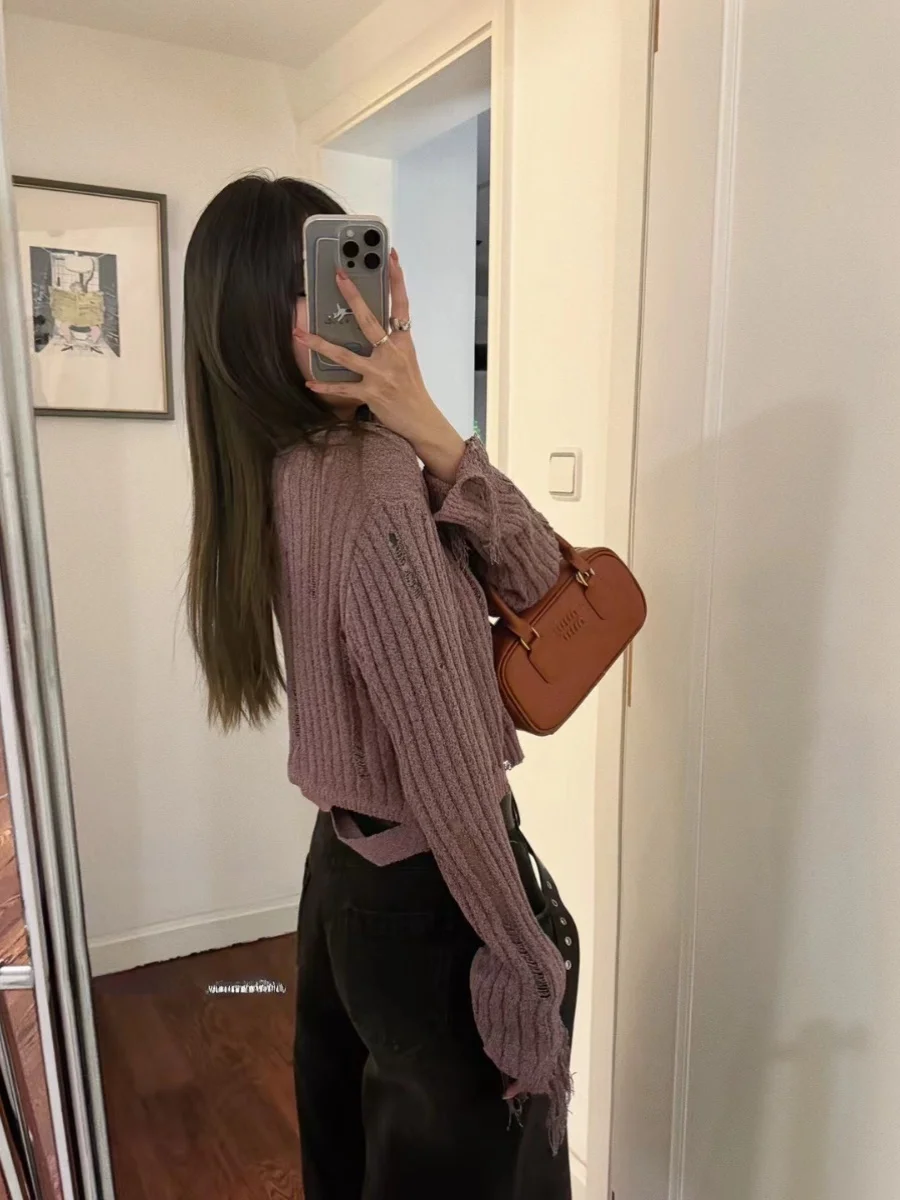 

Chicyan Trendy Sweet Cool Hollow out ort Knitwear round Ne Loose High Waist Top for Women f High round Collar ort Le...