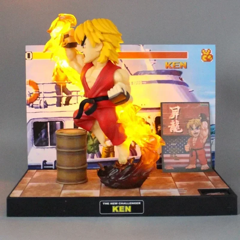 Street Fighter Ken Masters Anime Action Figure Shouryuukenn Ken PVC Statue With Light Collectible Model Doll Toy Birthday Gift