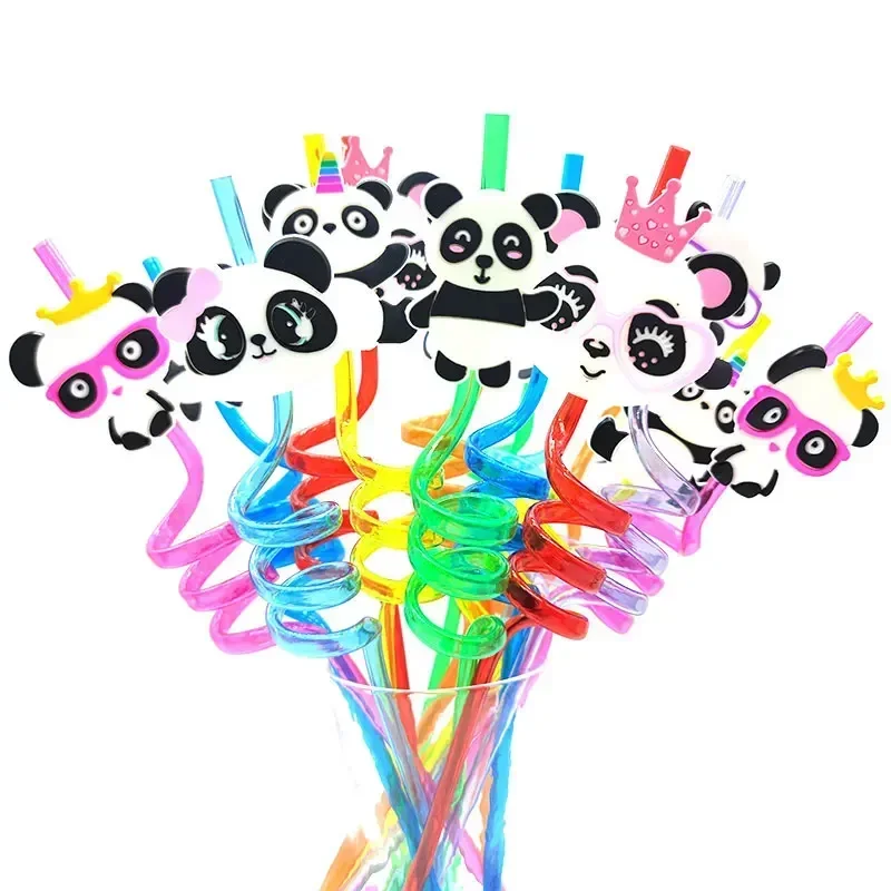 

8pcs 26cm Panda Theme Helical Straws Cartoon Animal Reusable Plastic Drinking Straws for Birthday Party Wedding Party Supplies